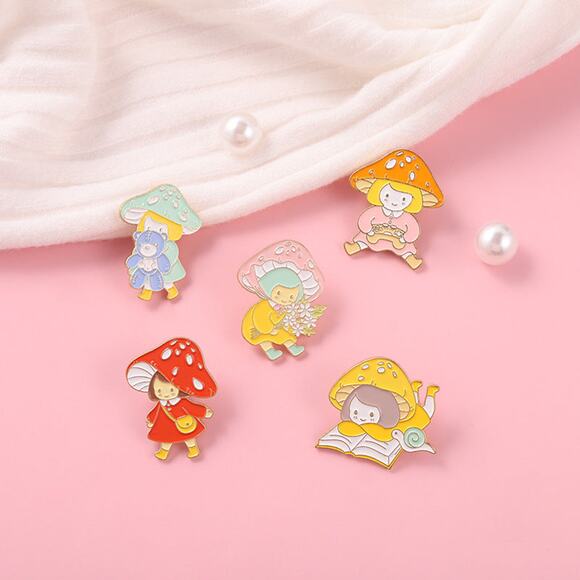 Blue Mushroom Cute Girls Enamel Pins 89-1 - Picture 6 of 7